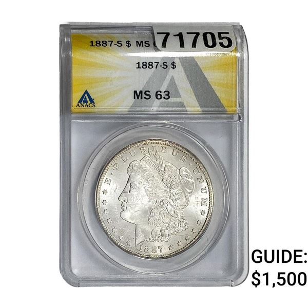 1887-S Morgan Silver Dollar ANACS MS63