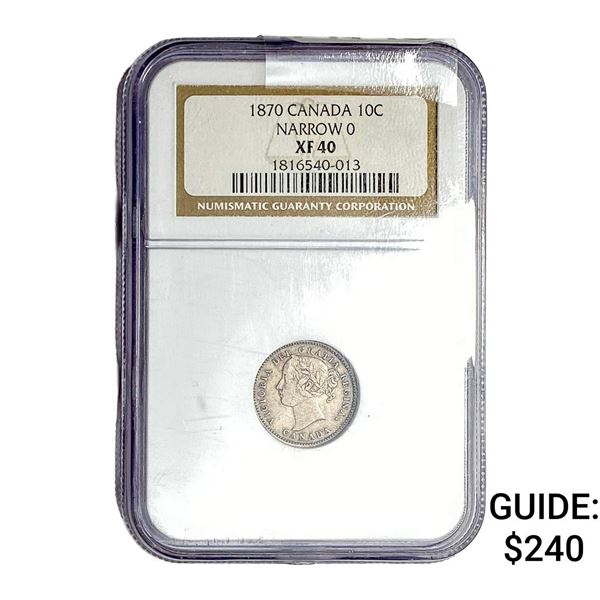 1870 Seated Liberty Dime NGC XF40 Narrow 0