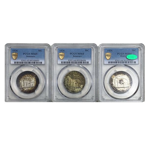 [3] 1936 Delaware Half Dollar PCGS MS64-65 INCLD. CAC