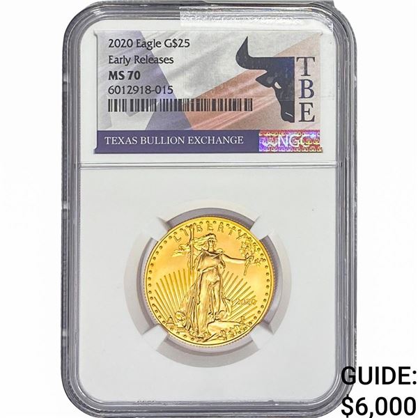 2020 1/2oz $25 Gold Eagle NGC MS70 Early Releases
