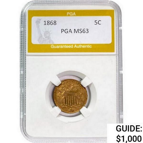 1868 Shield Nickel PGA MS63