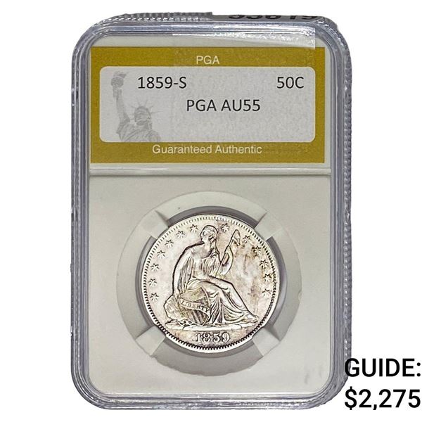 1859-S Seated Liberty Half Dollar PGA AU55
