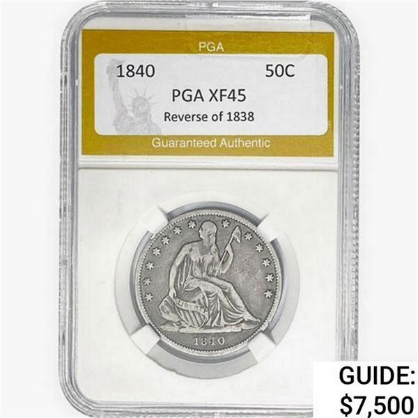 1840 REV 38 Seated Liberty Half Dollar PGA XF45