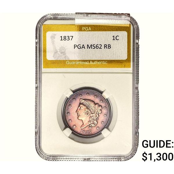 1837 Coronet Head Large Cent PGA MS62 RB