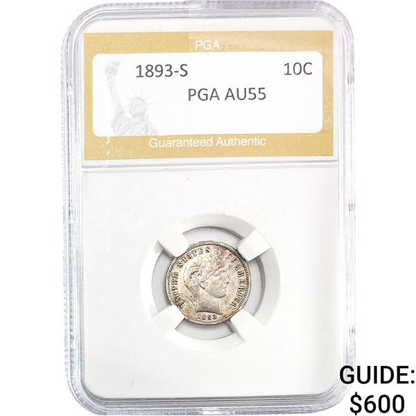 1893-S Barber Dime PGA AU55