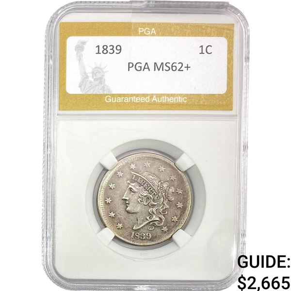 1839 Braided Hair Large Cent PGA MS62+