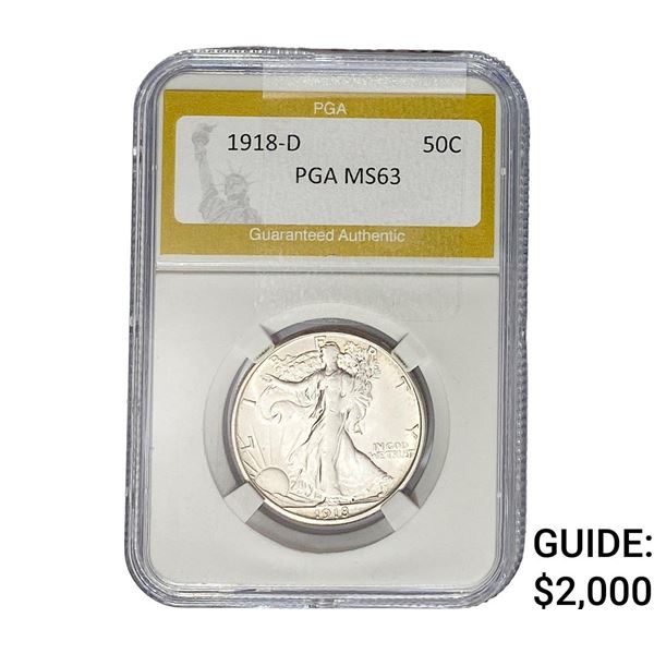 1918-D Walking Liberty Half Dollar PGA MS63