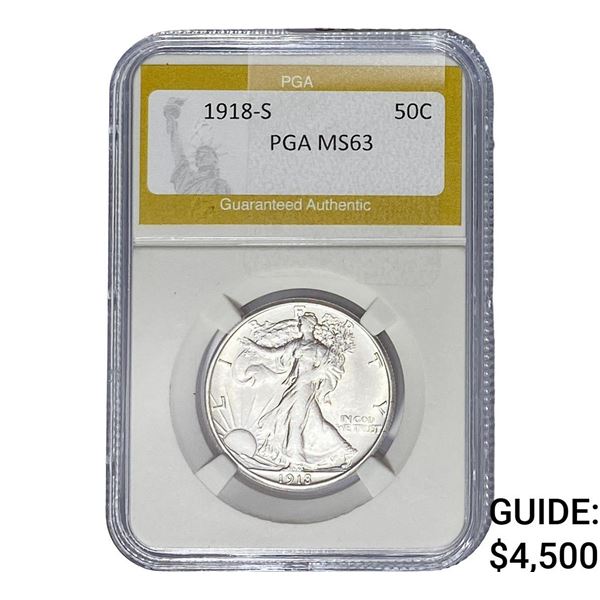 1918-S Walking Liberty Half Dollar PGA MS63