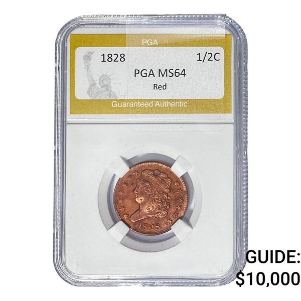 1828 Classic Head Half Cent PGA MS64 Red