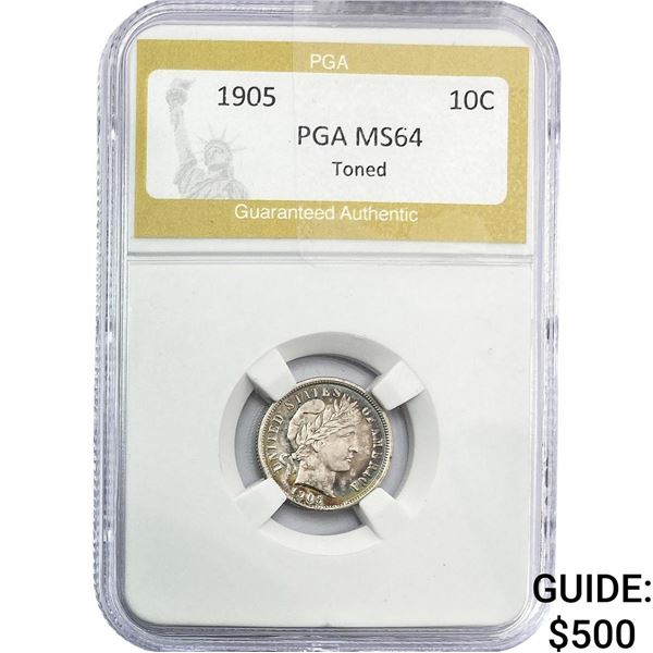 1905 Barber Dime PGA MS64 Toner