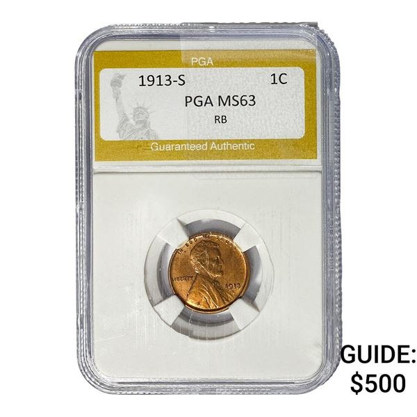 1913-S Wheat Cent PGA MS63 RB