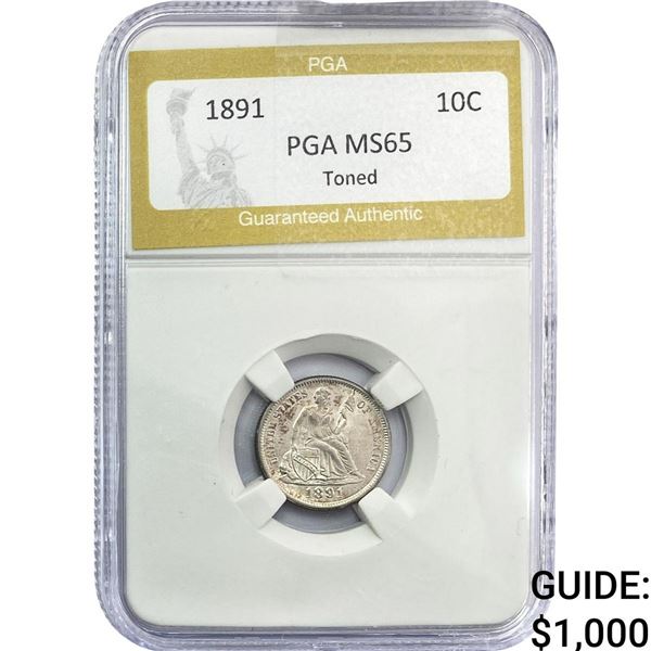 1891 Seated Liberty Dime PGA MS65 Toned