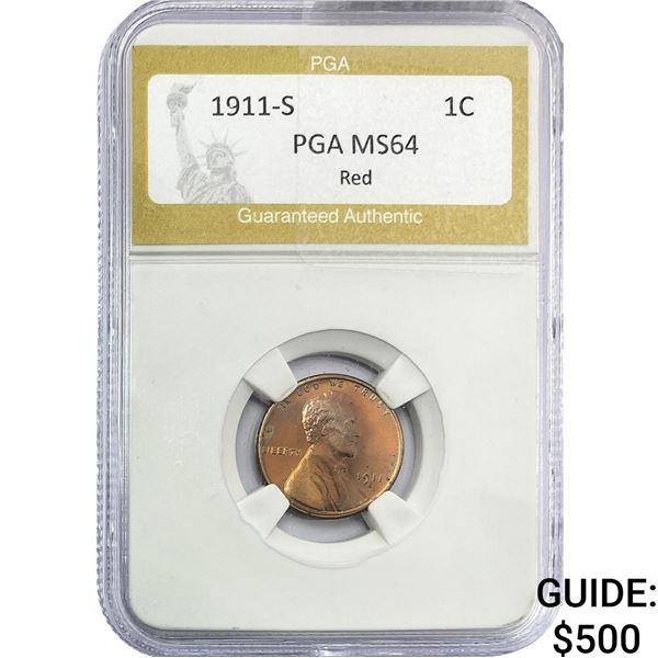 1911-S Wheat Cent PGA MS64 Red