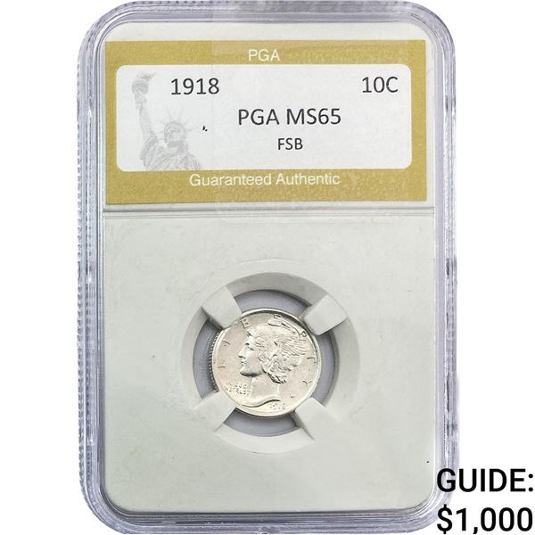 1918 Mercury Silver Dime PGA MS65 FSB