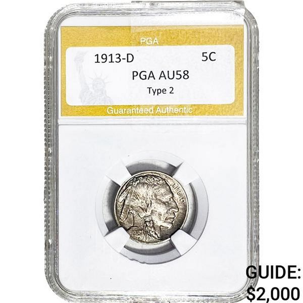 1913-D Buffalo Nickel PGA AU58 TY 2