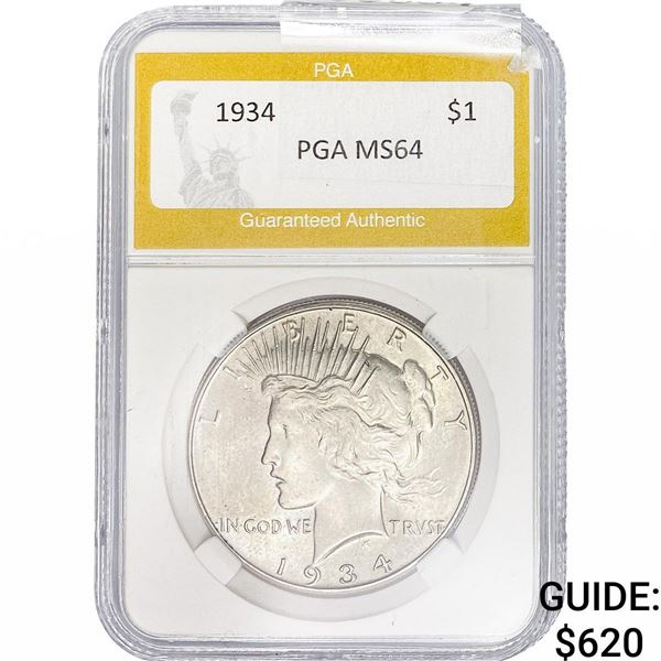 1934 Silver Peace Dollar PGA MS64