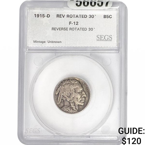 1915-D Buffalo Nickel SEGS F12 Rev. Rotated 30'