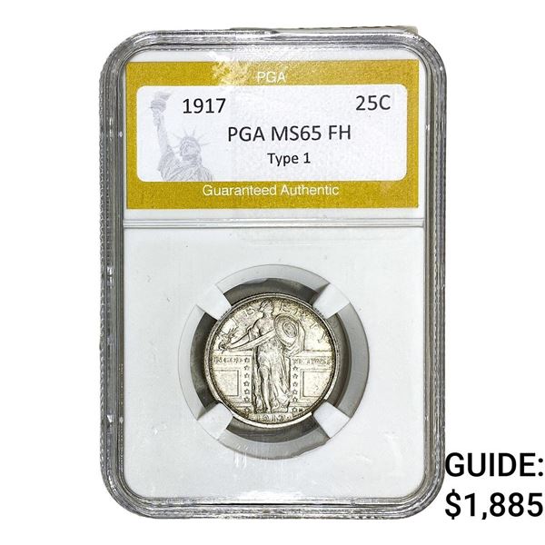 1917 T1 Standing Liberty Quarter PGA MS65 FH