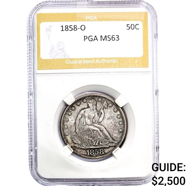 1858-O Seated Liberty Half Dollar PGA MS63
