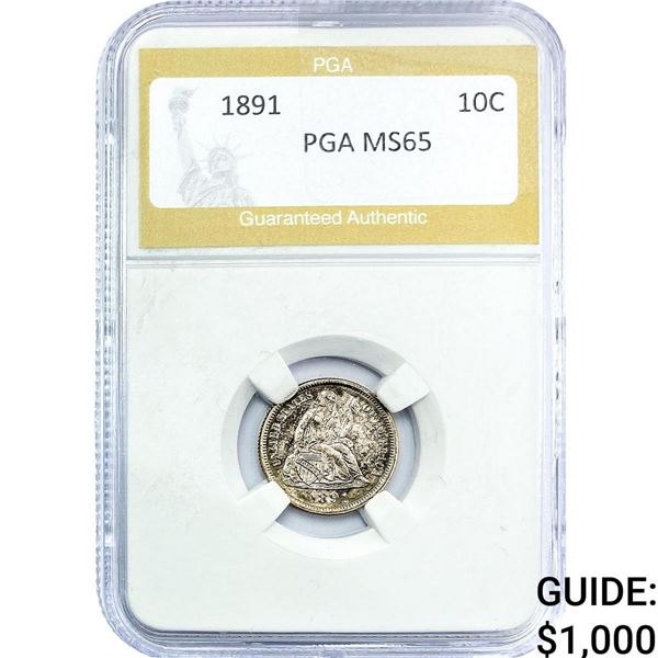 1891 Seated Liberty Dime PGA MS65