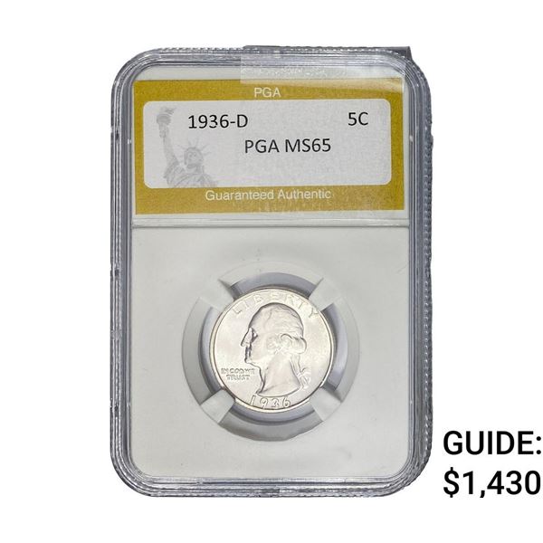 1936-D Washington Silver Quarter PGA MS65
