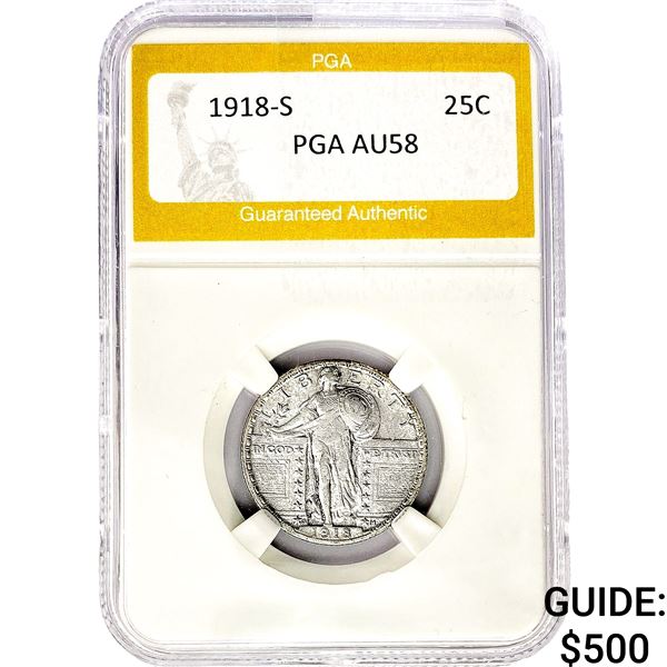 1918-S Standing Liberty Quarter PGA AU58