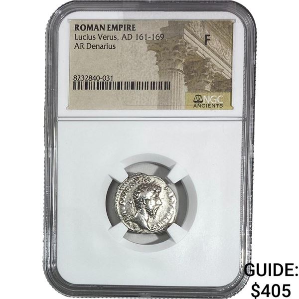 Roman Lucius Verus AD 161-169 Silver Denarius F