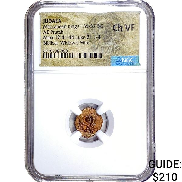 Judaea Maccabean Kings 135-37 BC Bronze Prutah NGC Ch VF