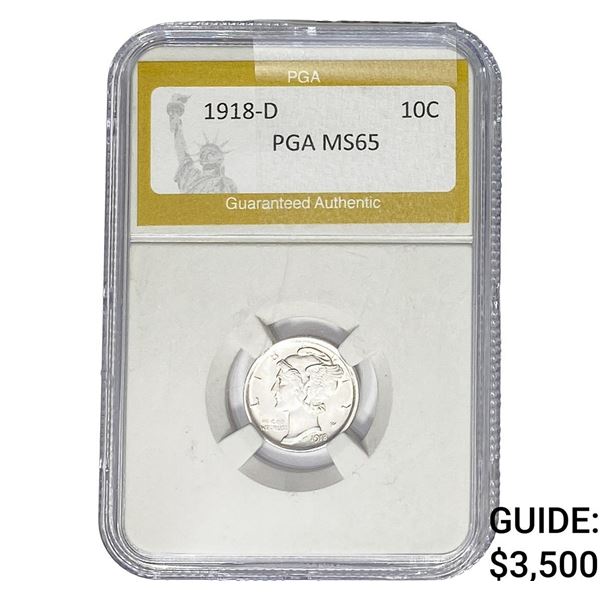 1918-D Mercury Silver Dime PGA MS65
