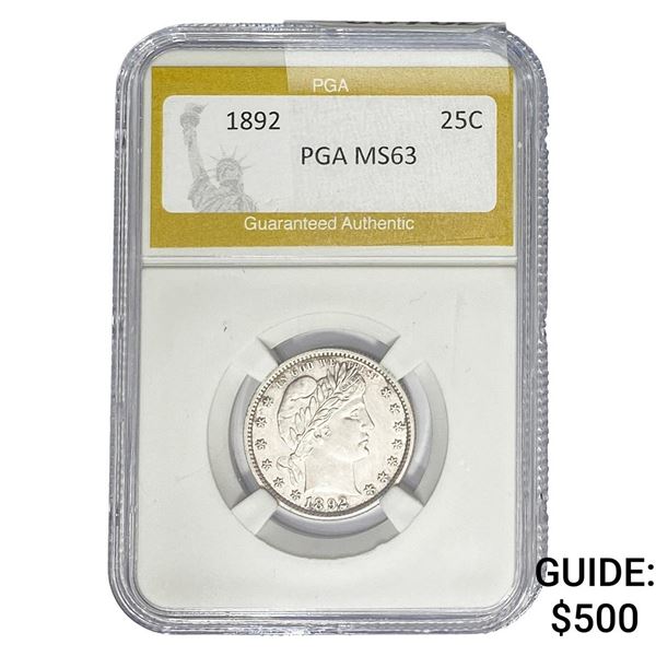 1892 Barber Quarter PGA MS63