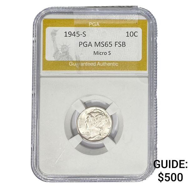 1945-S Mercury Silver Dime PGA MS65 FSB Micro S