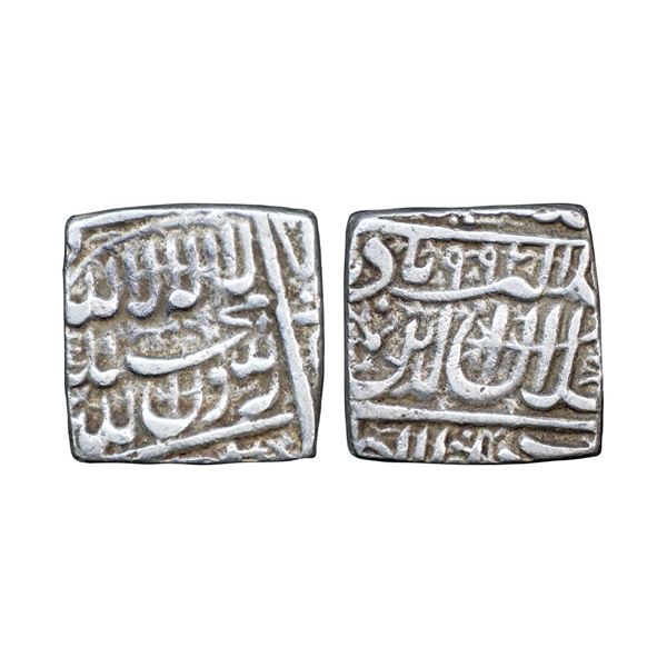 Akbar (AH 963-1014, 1556-1605 AD), Silver Square Rupee, 11.48 gms.
