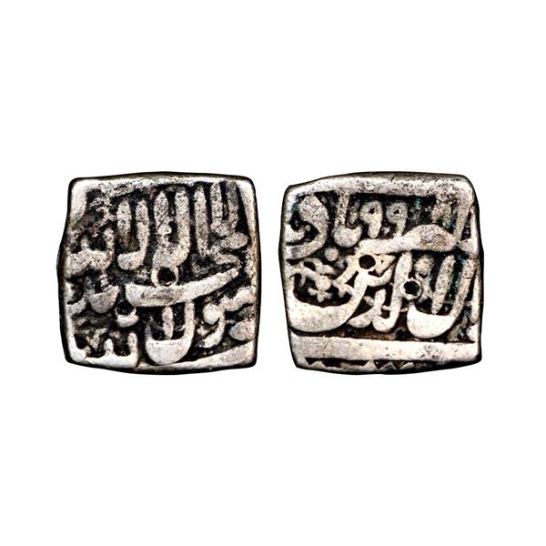 Akbar (AH 963-1014, 1556-1605 AD), Silver Square Rupee, 11.23 gms,