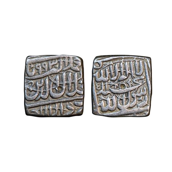 Akbar (AH 963-1014, 1556-1605 AD), Silver Square Rupee, 11.26 gms,