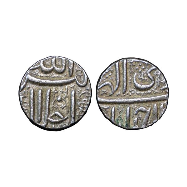 Akbar, Silver ½ Rupee, 5.76g, Ahmedabad Mint, Ilahi type, Month Di, (KM 66.1).