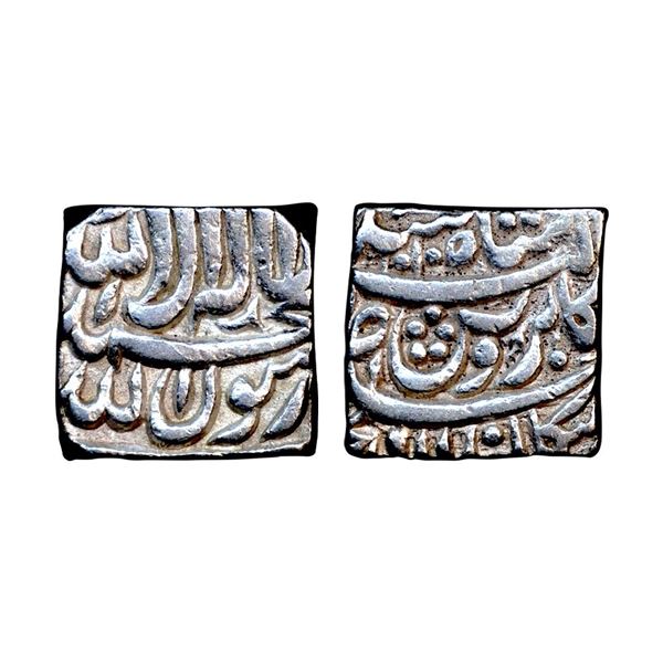 Akbar (AH 963-1014, 1556-1605 AD), Silver Square Rupee, 11.27 gms,
