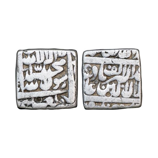 Akbar (AH 963-1014, 1556-1605 AD), Silver Square Rupee, 10.59 gms.