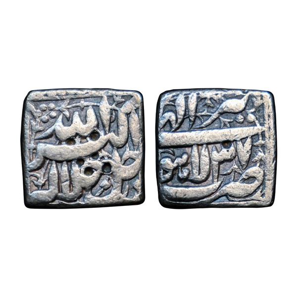 Jahangir (1605 - 1627 AD), silver square rupee, 11.28g.