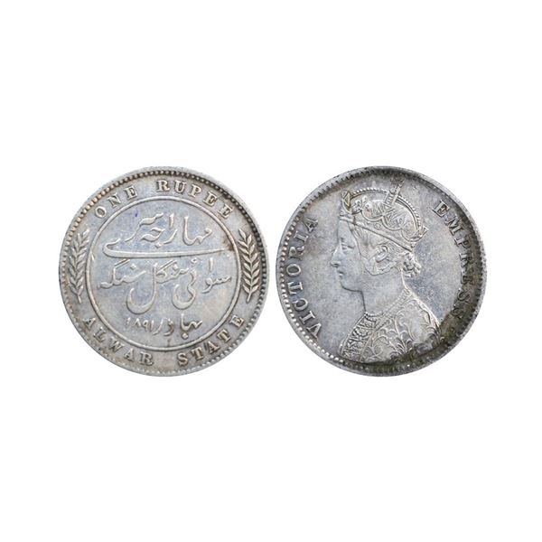 Alwar, Mangal Singh (1874-1892 AD), silver rupee, 1891, KM 46, 11.52g.