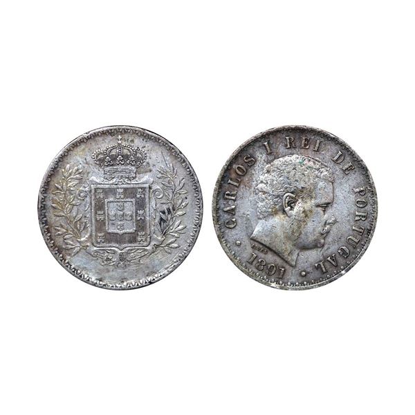 Portugal, Charles I, 1891, Silver 200 Reis, 12.36 gms,