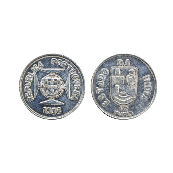 Indo Portuguese, Silver 1/2 Rupia, 5.80 gms, 1936 AD.