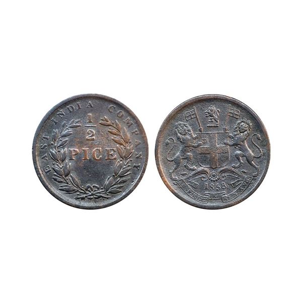 1853, Copper ½ Pice, 3.27 gms,