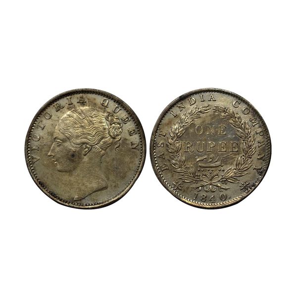 Victoria Queen, Silver Rupee, 1840, continuous legend, Calcutta Mint, English Head with Modified Fea