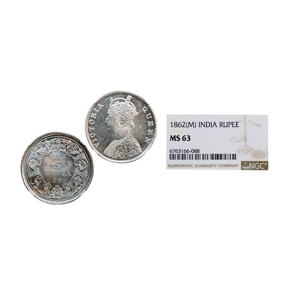 Victoria Queen, Silver Rupee, 1862, Madras Mint, B/II, Without Re-engraving of hair and with enclose