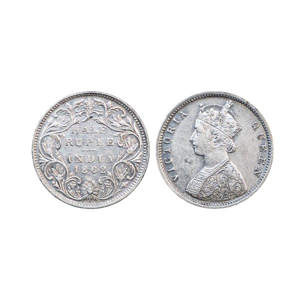 Victoria Queen, Silver ½ Rupee, 1862, Calcutta Mint,