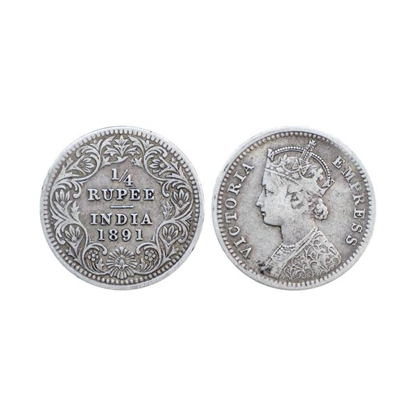Victoria Empress, Silver ¼ Rupee, 1891, Calcutta Mint