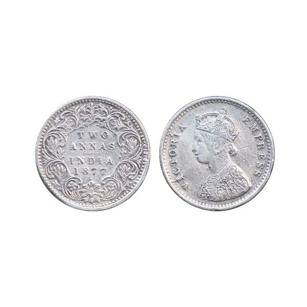 Victoria Empress, Silver 2 Annas, 1877, Bombay Mint,