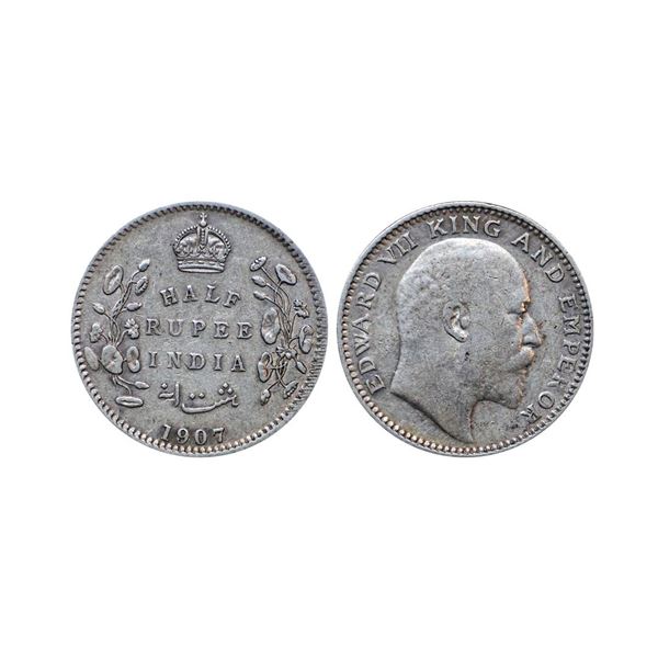 Edward VII, silver ½ rupee, 1907, Calcutta mint, no mm, PR 311; GK 967.