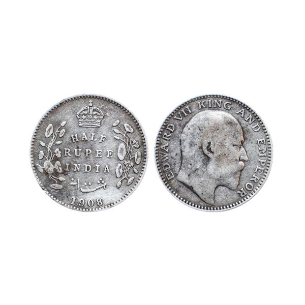 Edward VII, Silver ½ Rupee, 1908, Calcutta Mint, no mm, (PR 312).