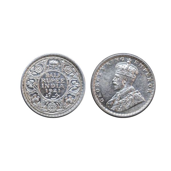 George V, silver ½ rupee, 1921, Calcutta mint, without dot, PR 324; GK 1058.